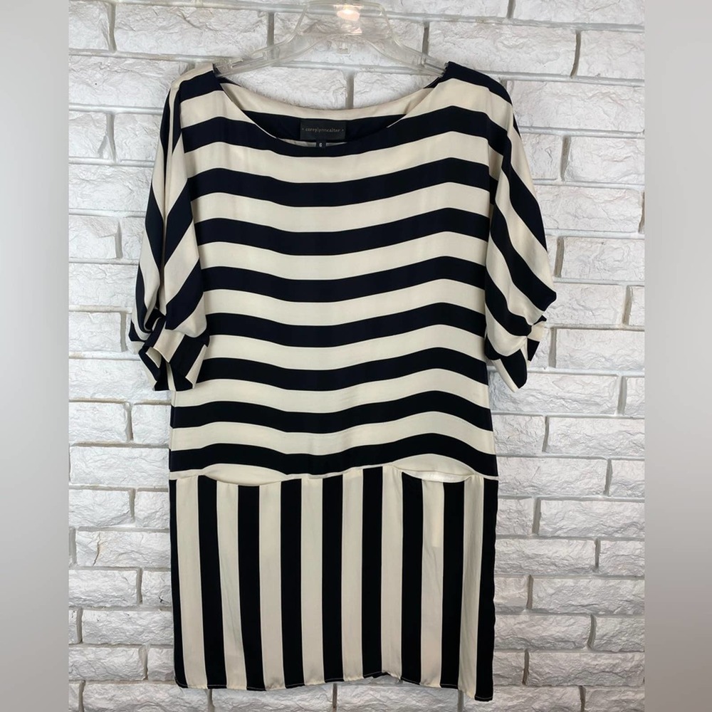 Coreylynncalter Black & White Striped Silk Shift Dress Size 6